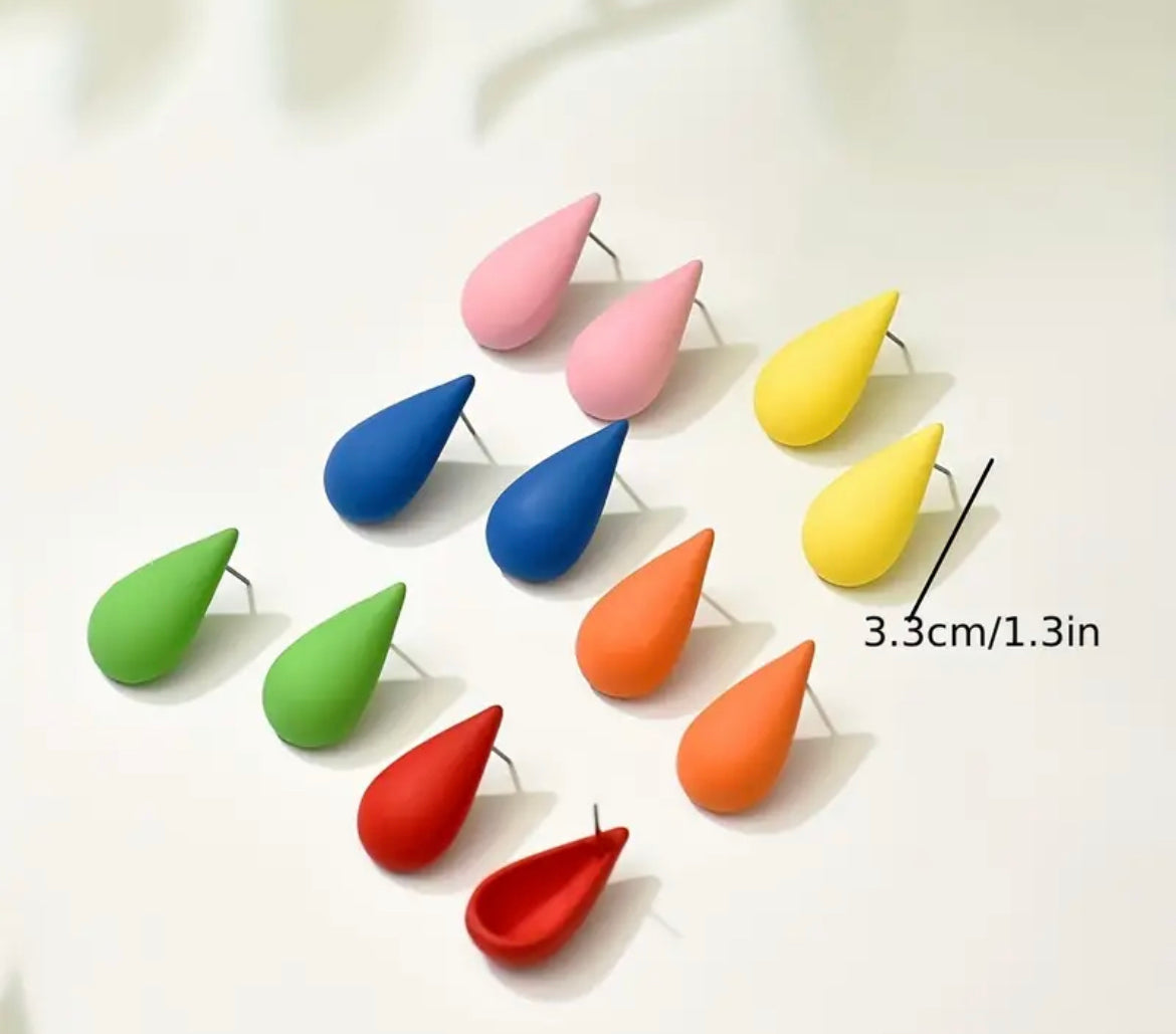 Waterdrop Colored Earrings Set of 6 Pair