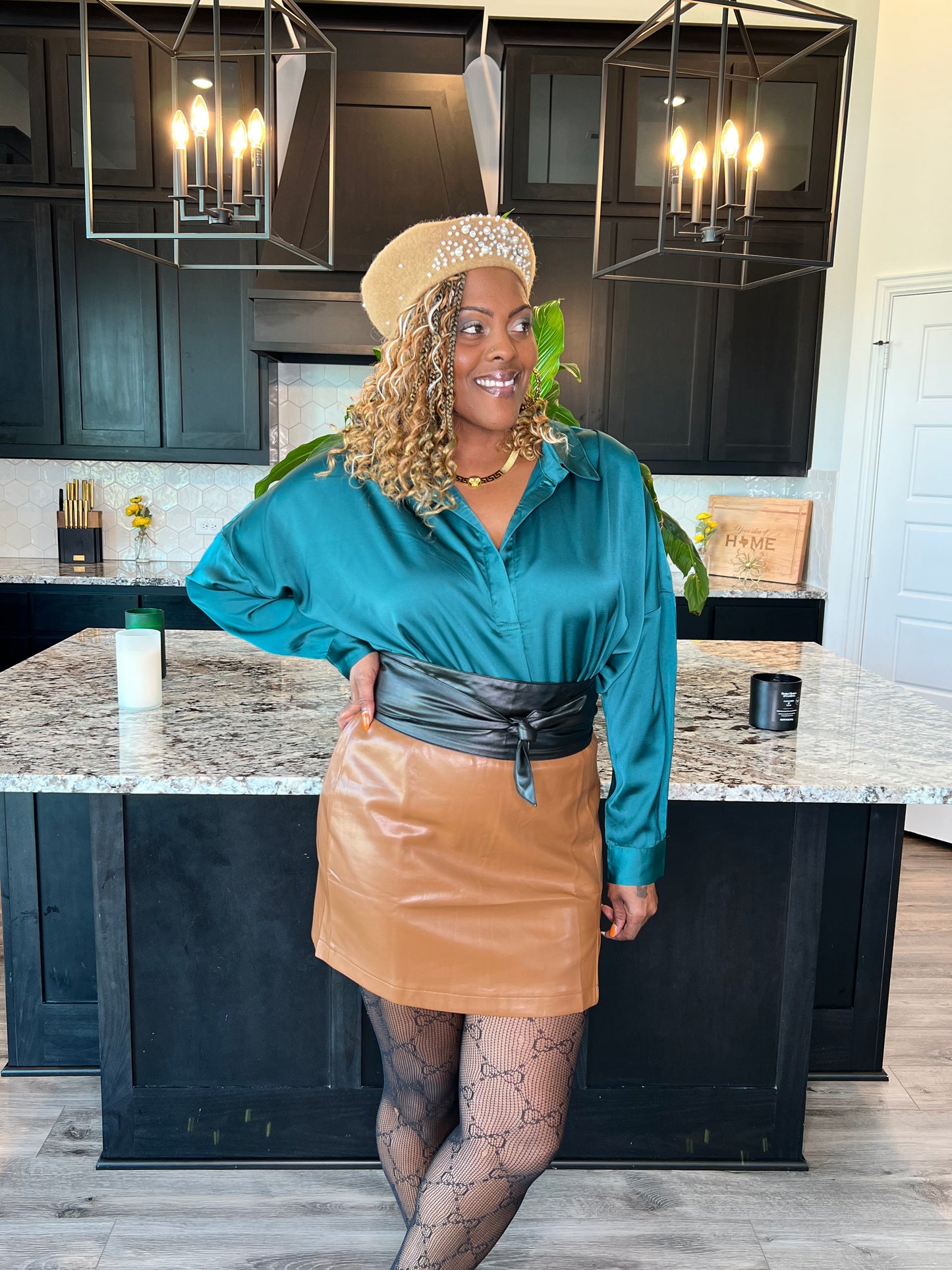 Pleather Weather Mini Skirt Brown