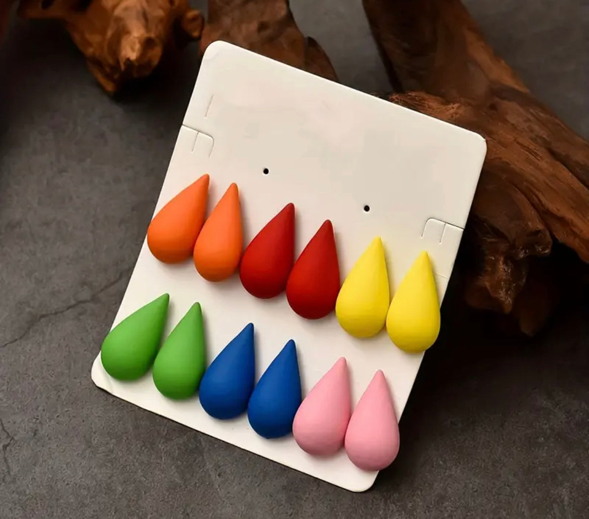 Waterdrop Colored Earrings Set of 6 Pair